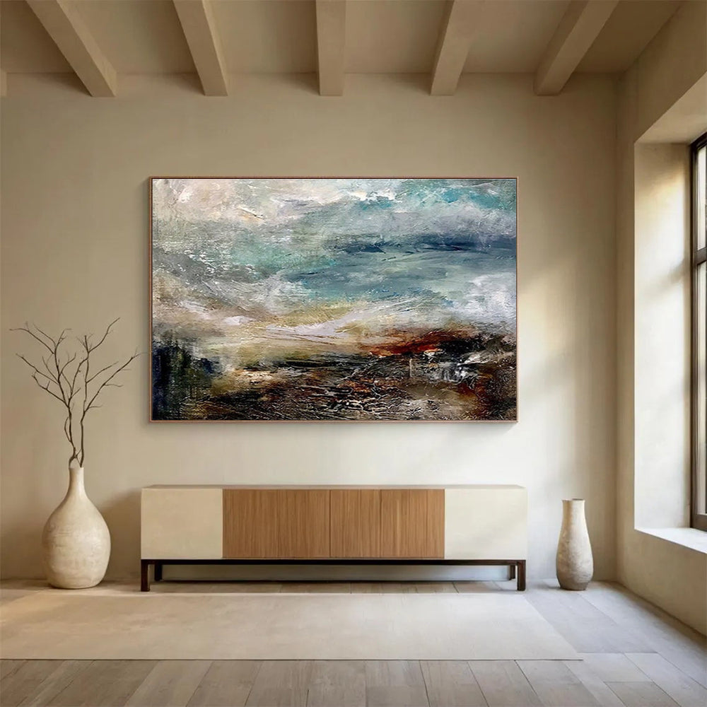 Dynamic Blue Grey Sea Abstract Painting THY015