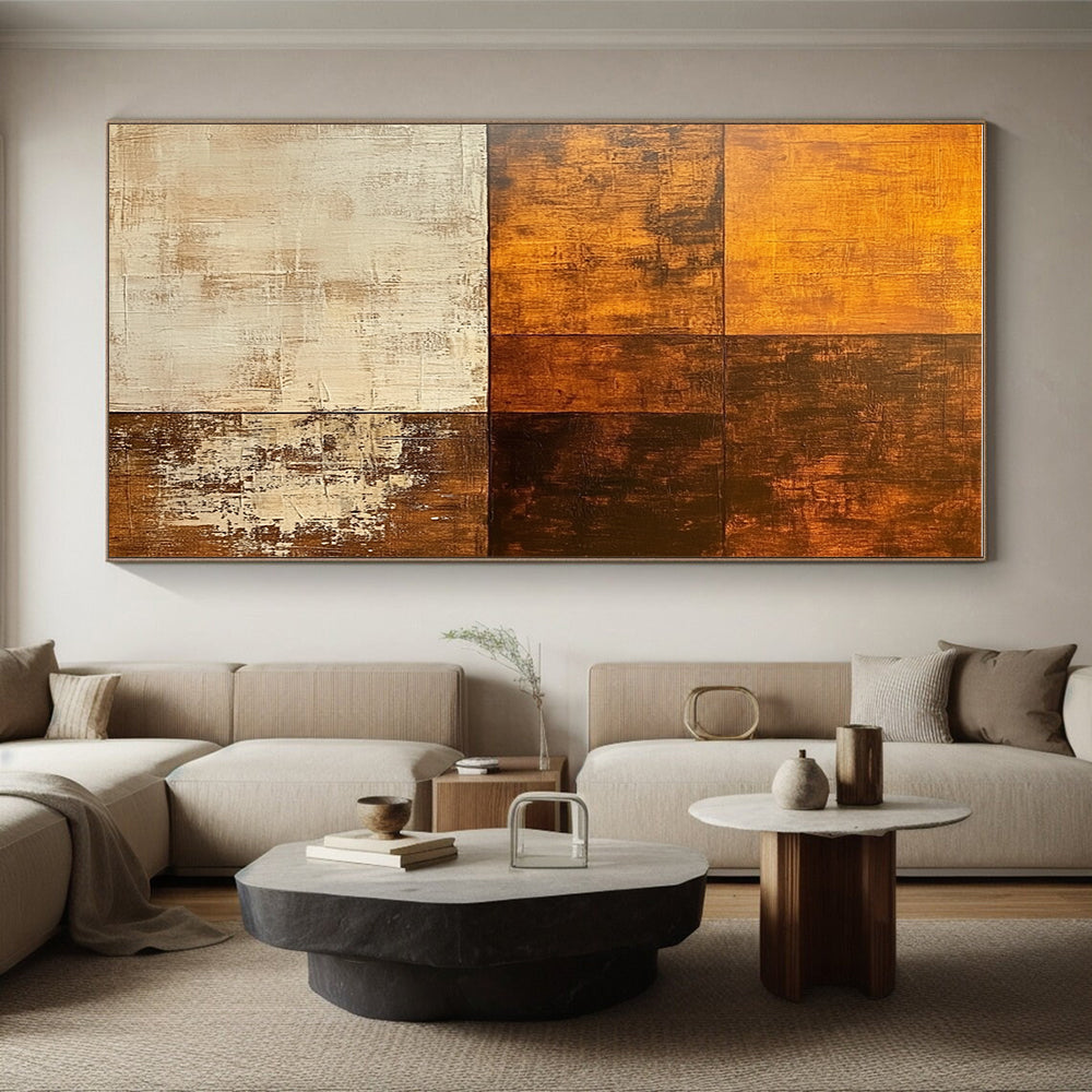 Brown and Beige Geometric Patchwork Abstract Painting GER210