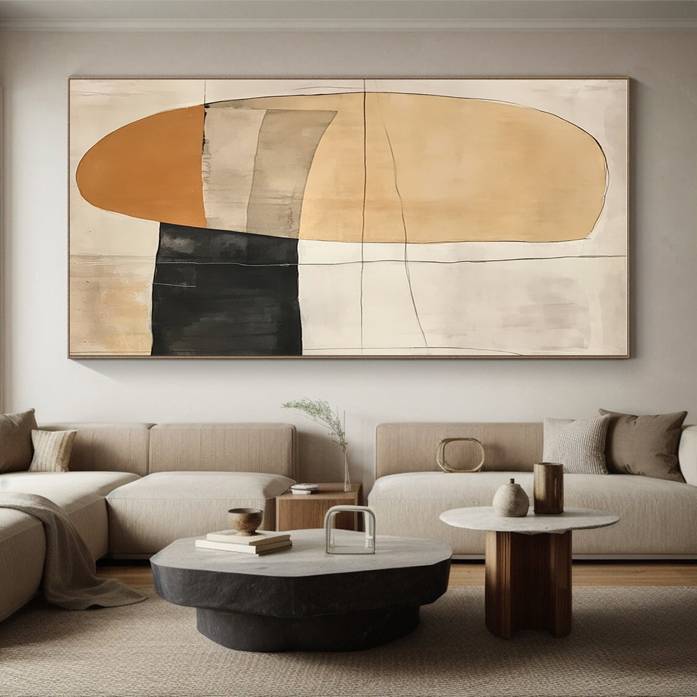 Earth - Toned Geometric Abstract Painting with Delicate Lines GER226