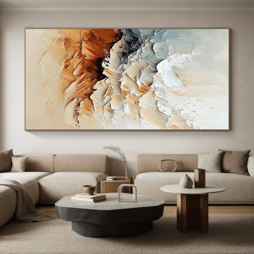 Beige and Brown Abstract Painting with Textured Waves GER477