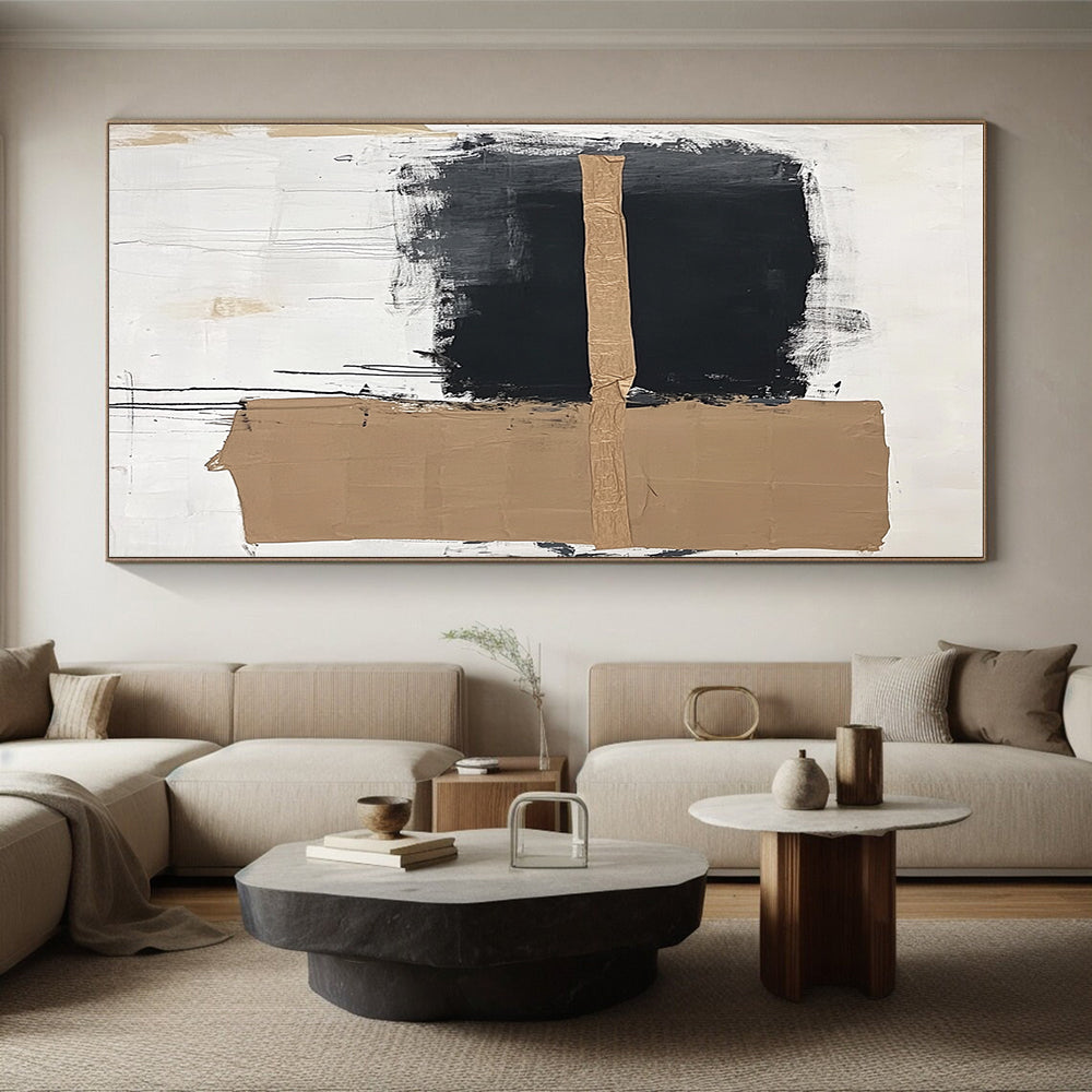 Black Beige Minimalist Collage Abstract Painting GER821