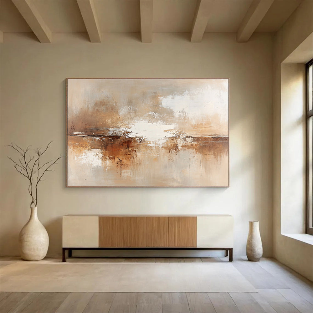 Brown and White Abstract Painting with Textured Brushstrokes DYP172