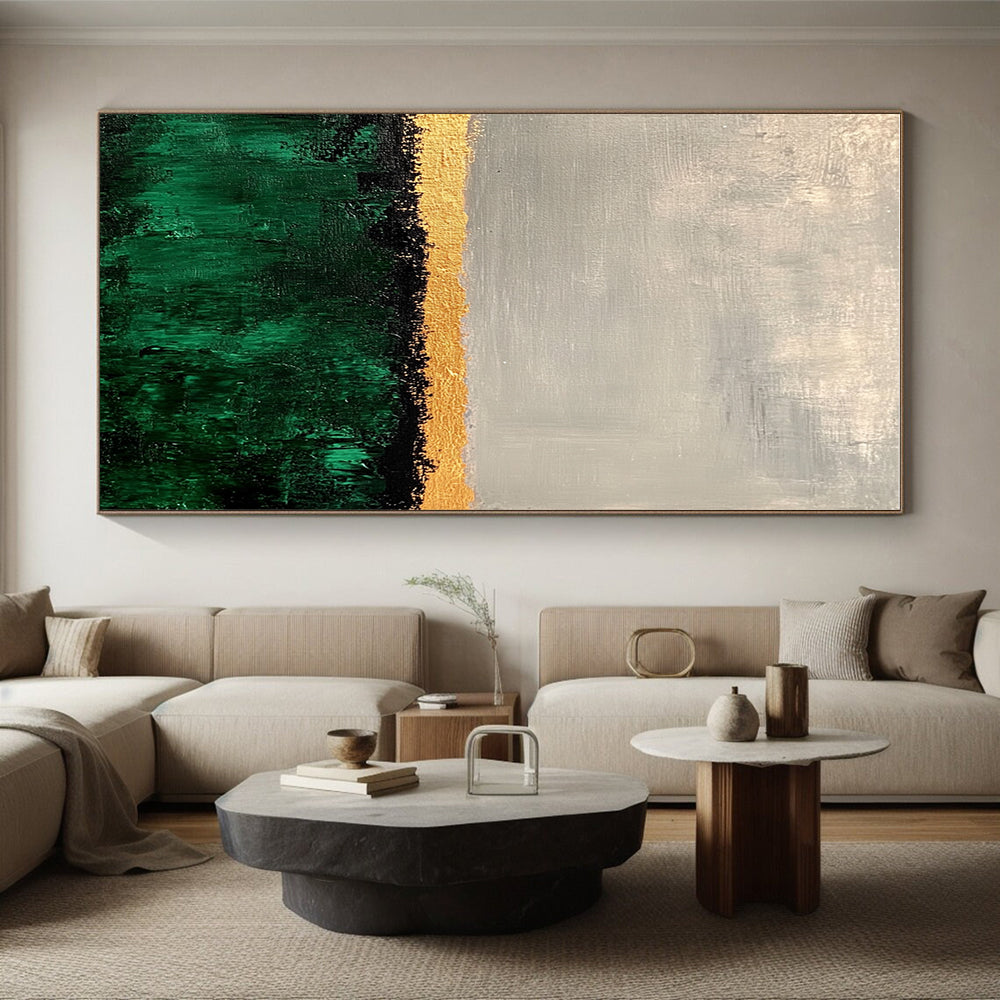 Green Gold Abstract Painting with Horizontal Layers GER819