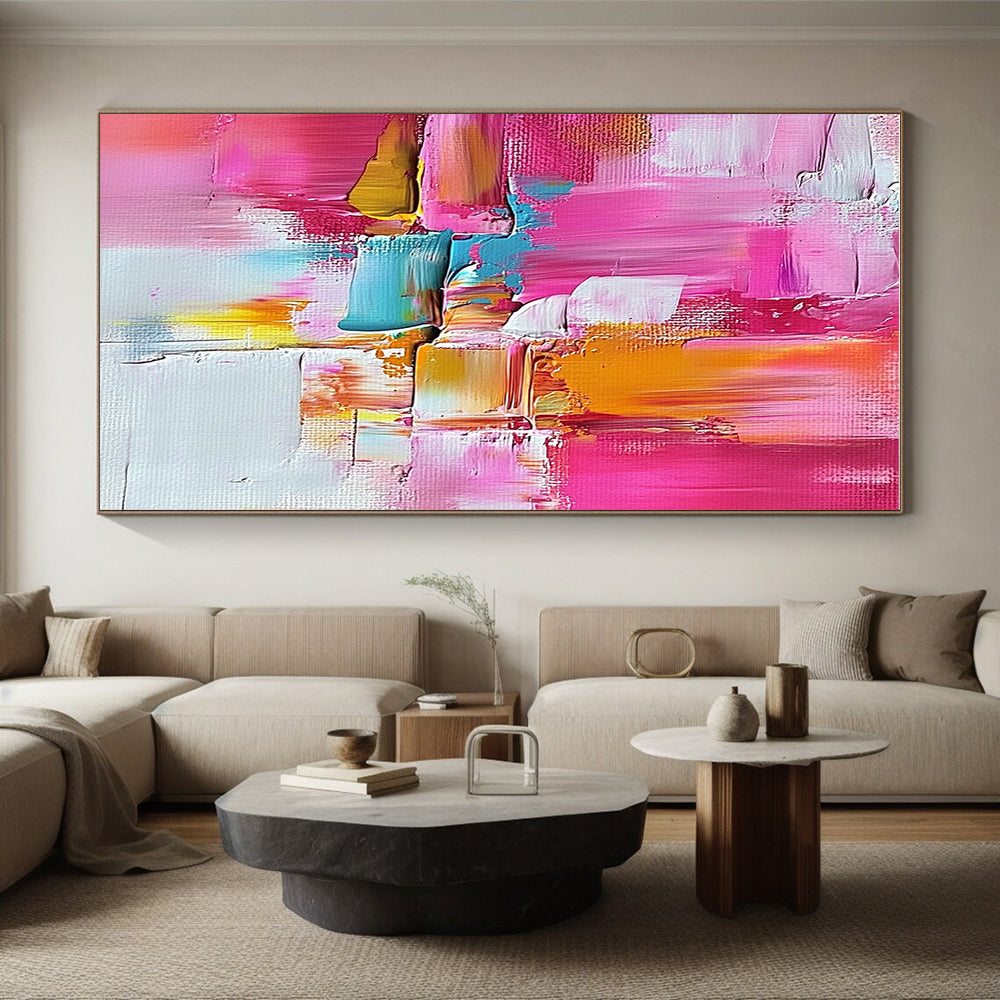 Pink Orange and Blue Abstract Painting with Textured Layers GER520
