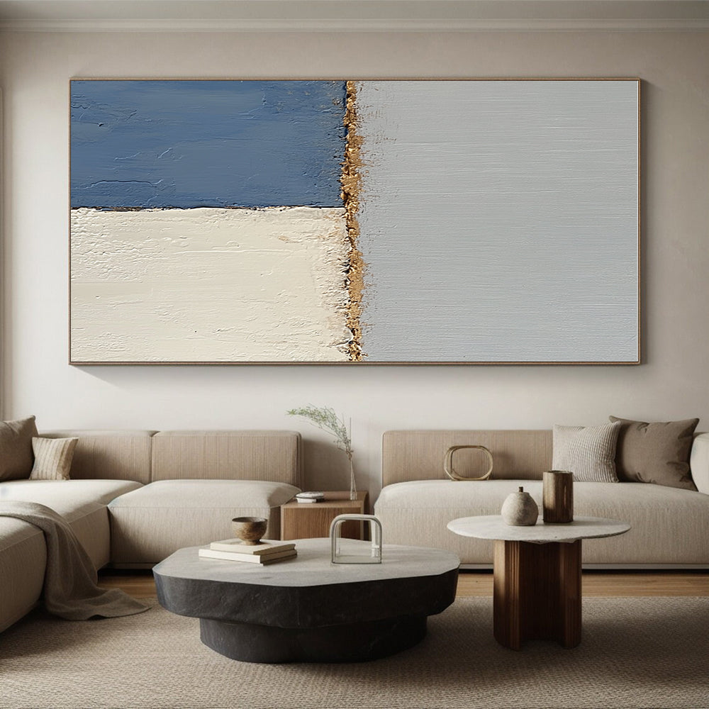 Blue and Gray Abstract Painting with Textured Edges GER165