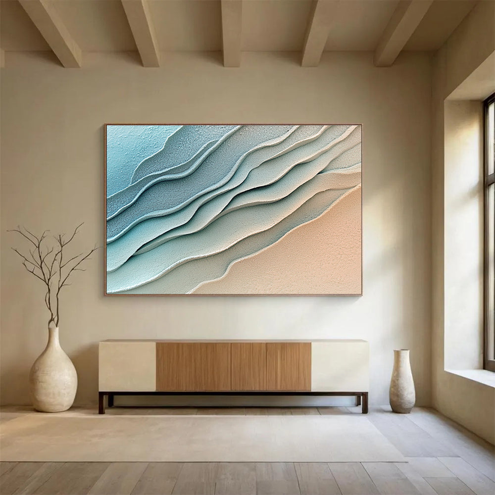 Blue Beige Textured - Rippled Layers Abstract Painting DYP045