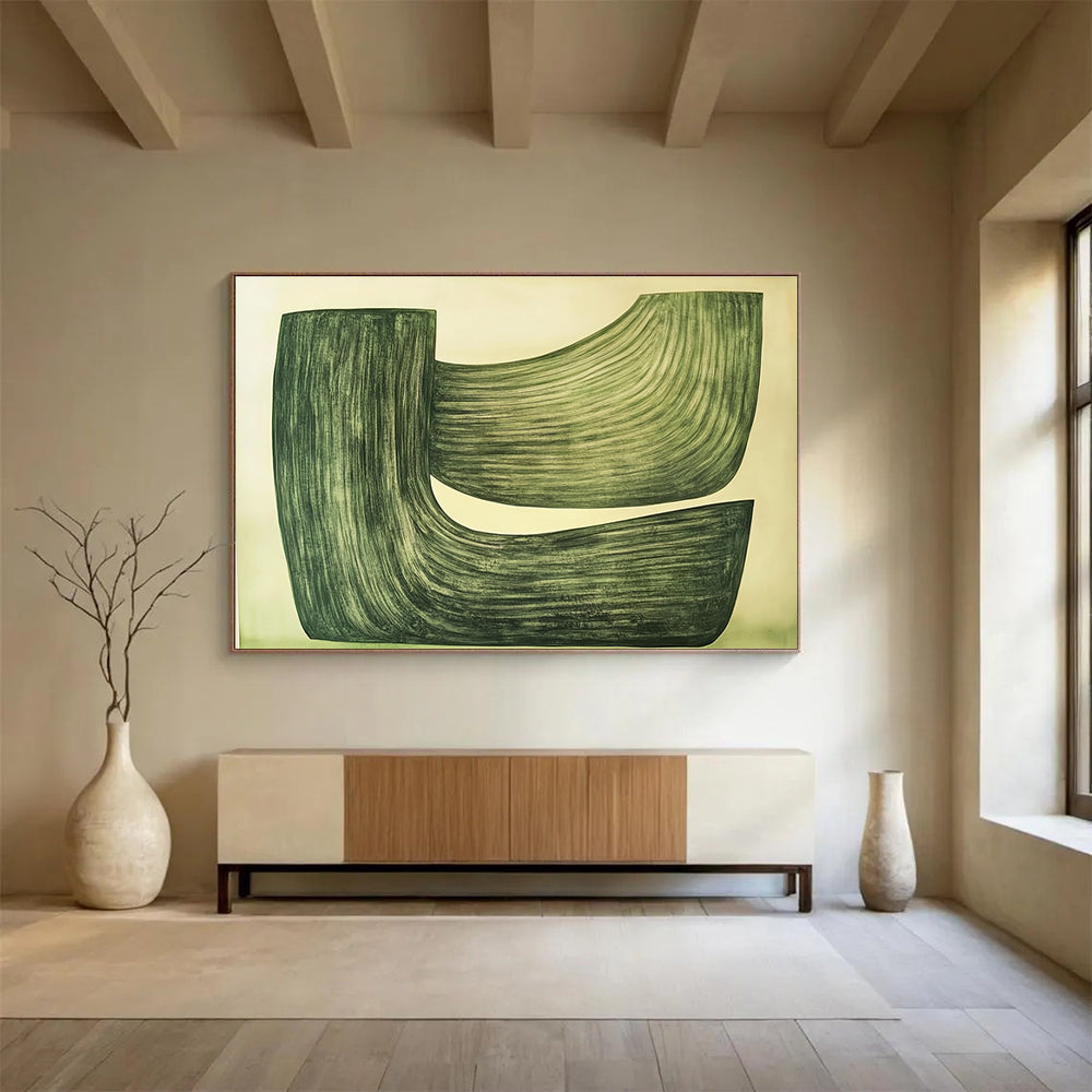 Green Curved Shapes Abstract Painting with Smooth Lines DYP611