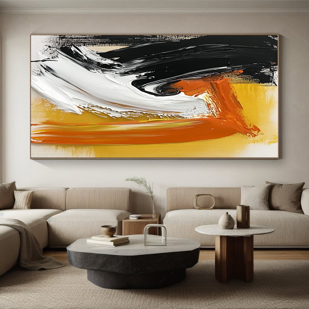 Black Orange Abstract Painting with Bold Strokes GER816