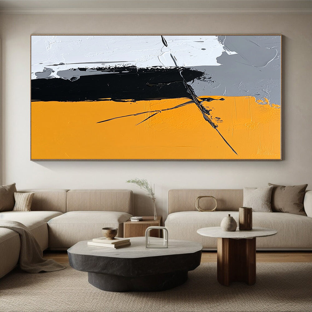 Gray Yellow Dynamic Lines Abstract Painting GER831