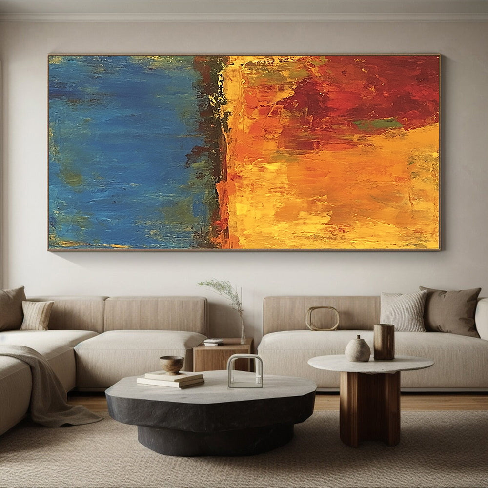 Orange Blue Abstract Painting with Expressive Layers GER795