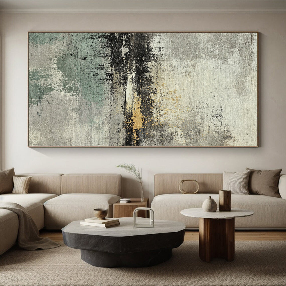 Gray Green and Gold Abstract Painting with Layered Textures GER034