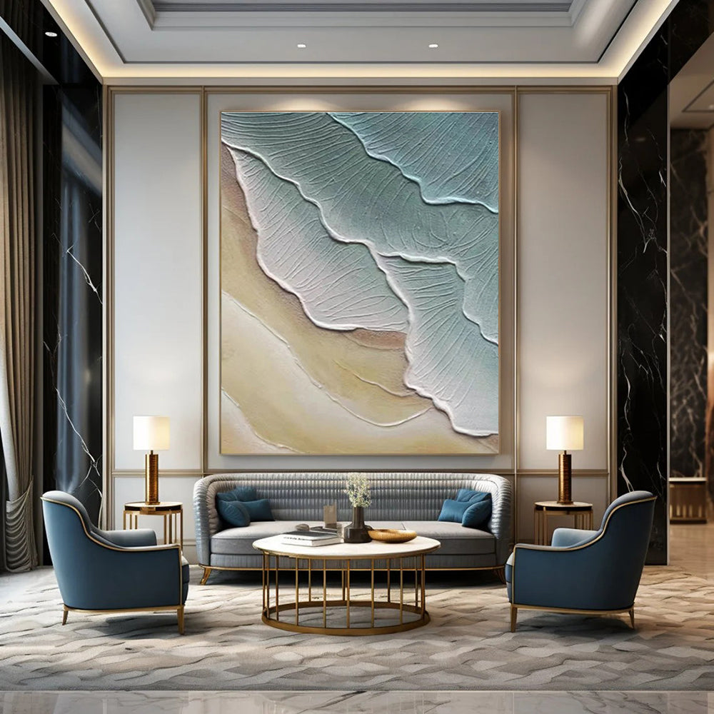 Blue and Gray Textured Leaf - like Abstract Painting ADGE342