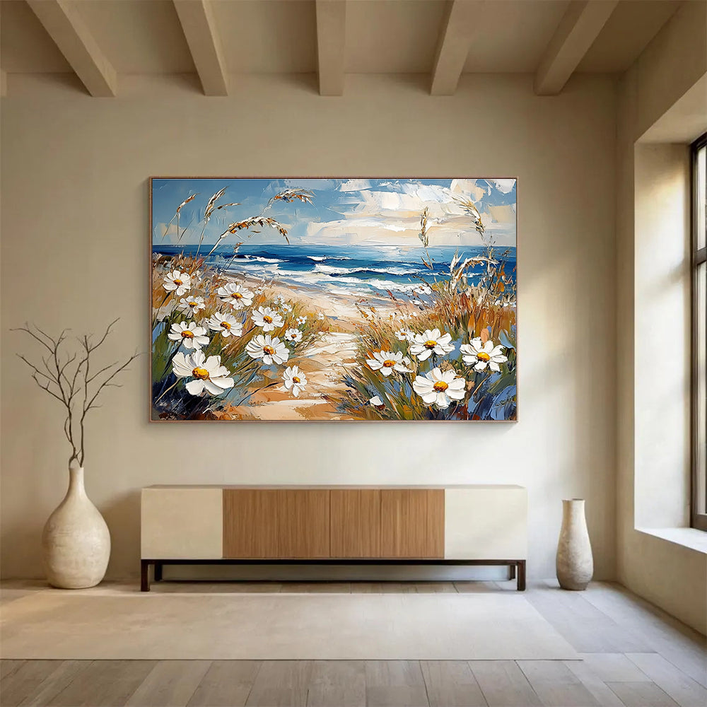Daisy Beach Path - Floral Coastal Abstract Painting DYP012