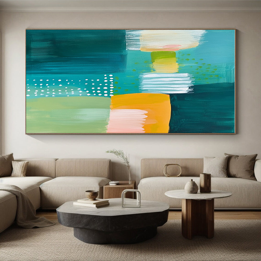 Teal Green Color Blocks Abstract Painting GER867