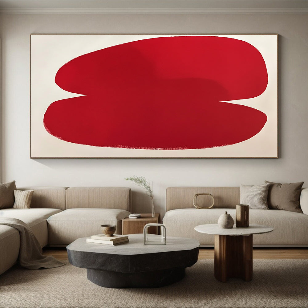 Bold Red Minimalist Abstract Painting with Simple Form GER262