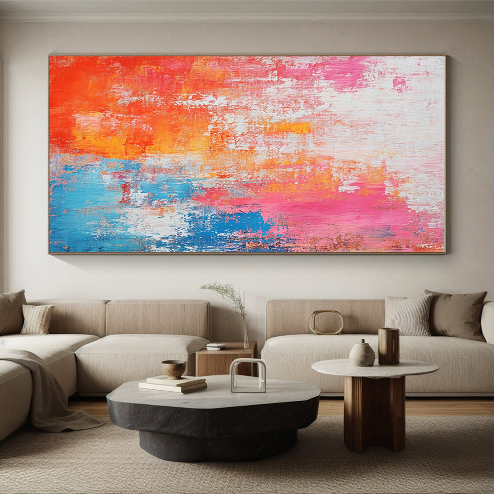 Colorful Textured Abstract Painting with Pink Orange and Blue GER691