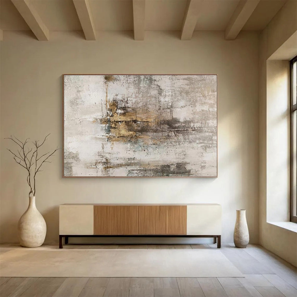 Gray Gold Abstract Painting with Subtle, Muted Elegance THY400
