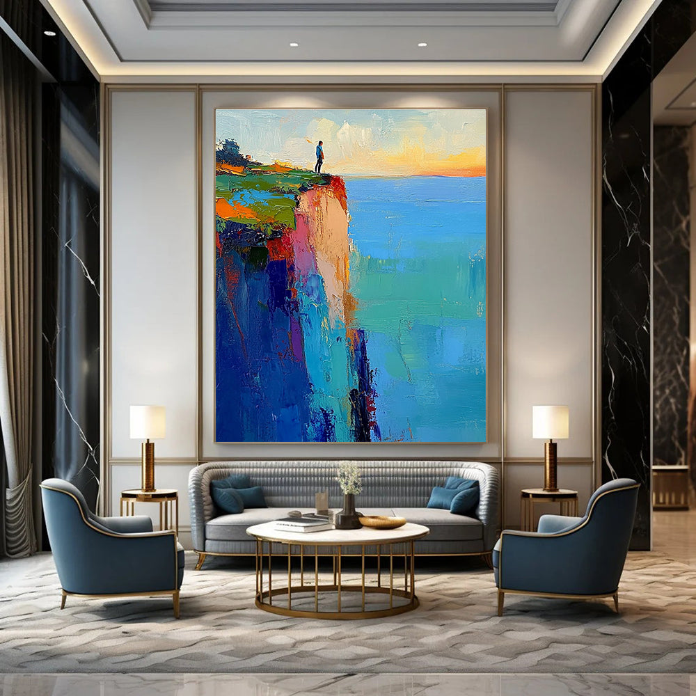 Abstract painting featuring blue and green landscapes rich in color with soft lighting and blurred edges creating an impressionist feel.STSC034