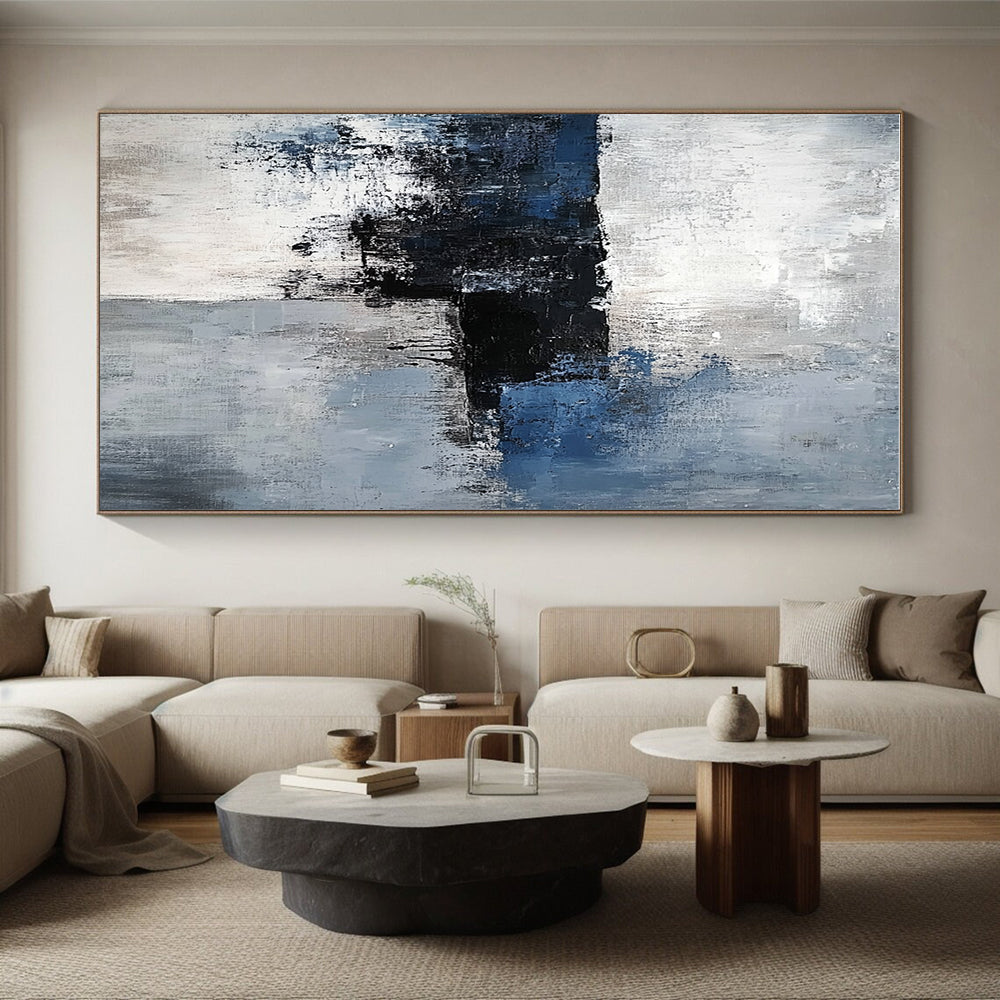 Blue Gray Abstract Painting with Dramatic Drips GER535