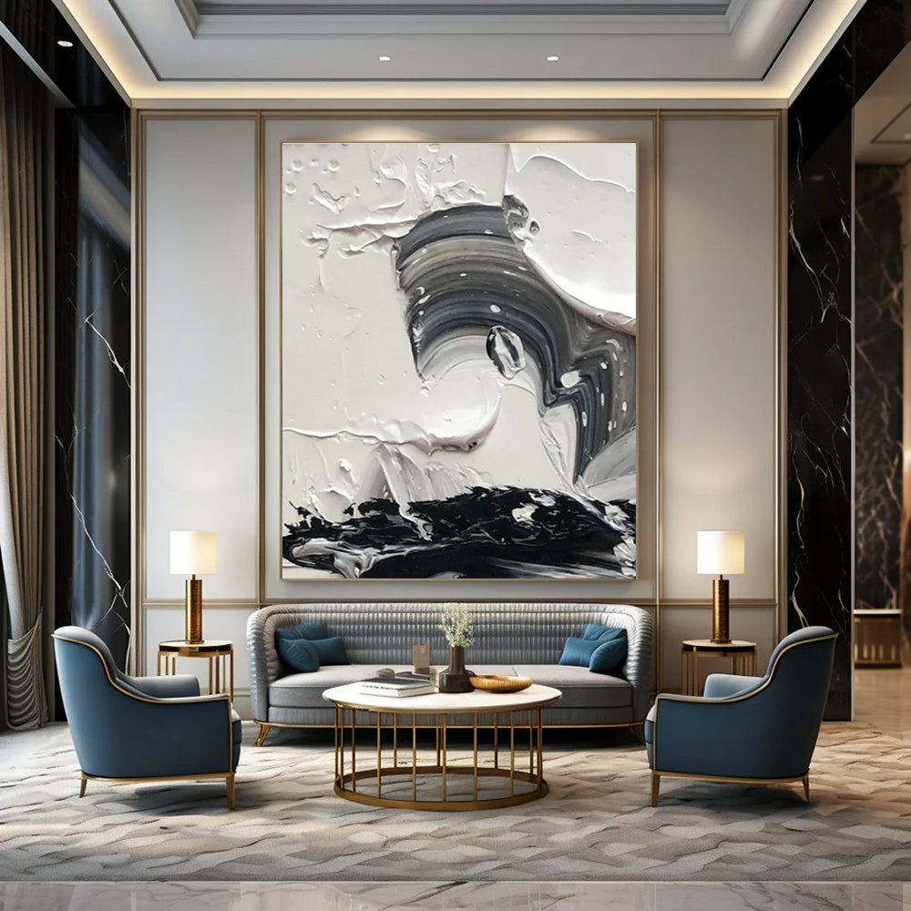Monochrome Impasto Swirl Abstract Painting with Fluid Textures ADGE444
