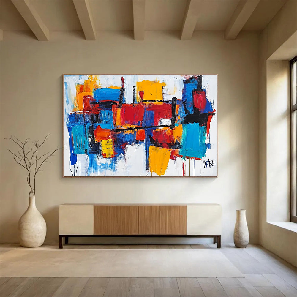 Vibrant Geometric Abstract Painting with Bold Color Blocks DYP421
