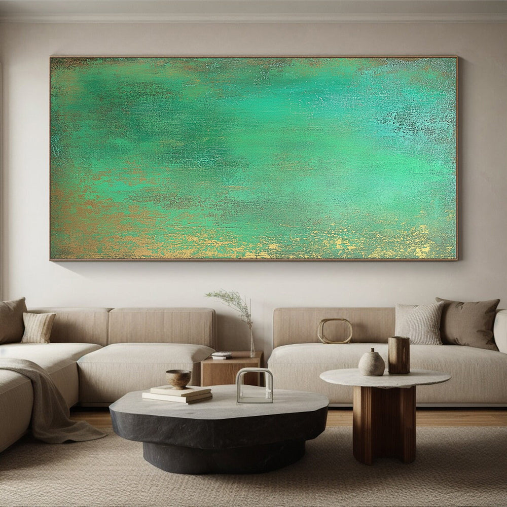 Green and Gold Textured Abstract Painting with Lush Glows GER128
