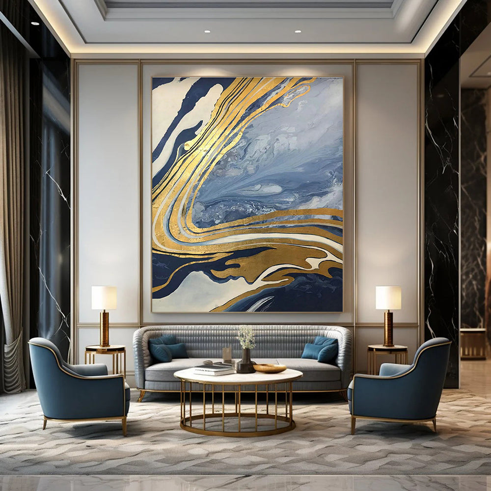 Large Hand - Painted Abstract Canvases for Hallway Staircase Handrails & Office Server Closet Shelf Backings DLZ0877