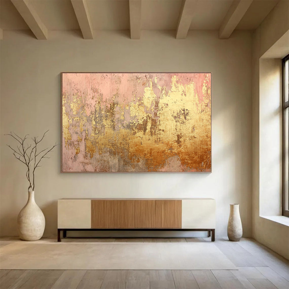Pink and Gold Textured Abstract Painting DYP071
