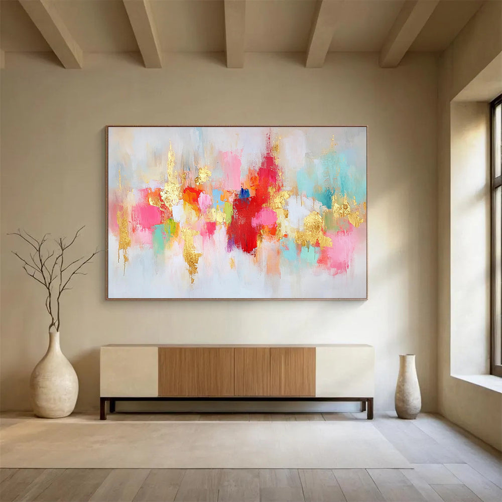 Gold Accented Colorful Abstract Painting with Sparkling Details DYP423