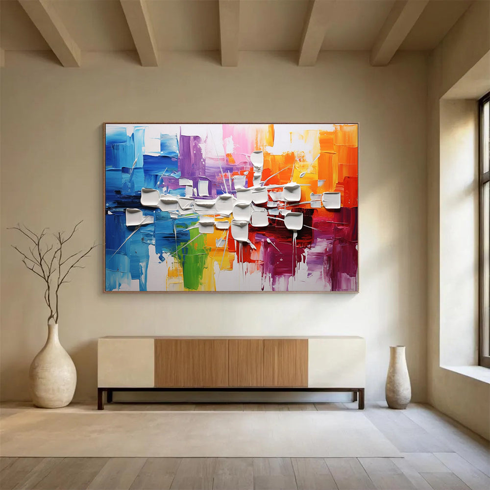 Color - Blocked 3D Abstract Painting with Vivid and White Elements THY297