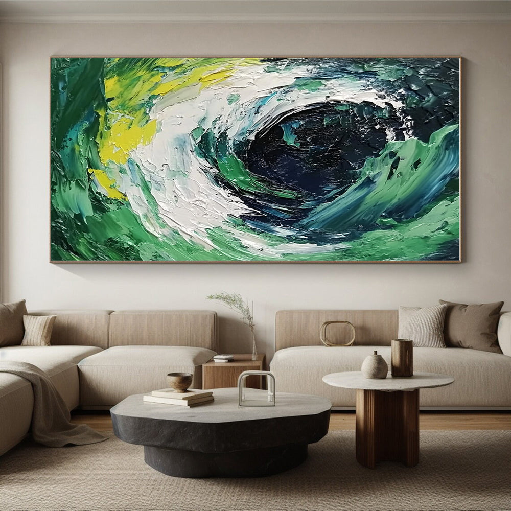 Green Blue and White Swirl Abstract Painting with Dynamic Textures GER070