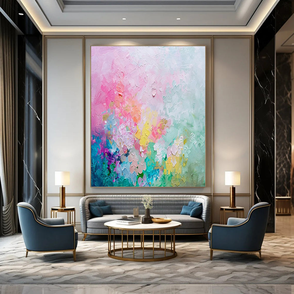 Colorful Textured Abstract Painting with Pink and Pastel Tones ADGE070