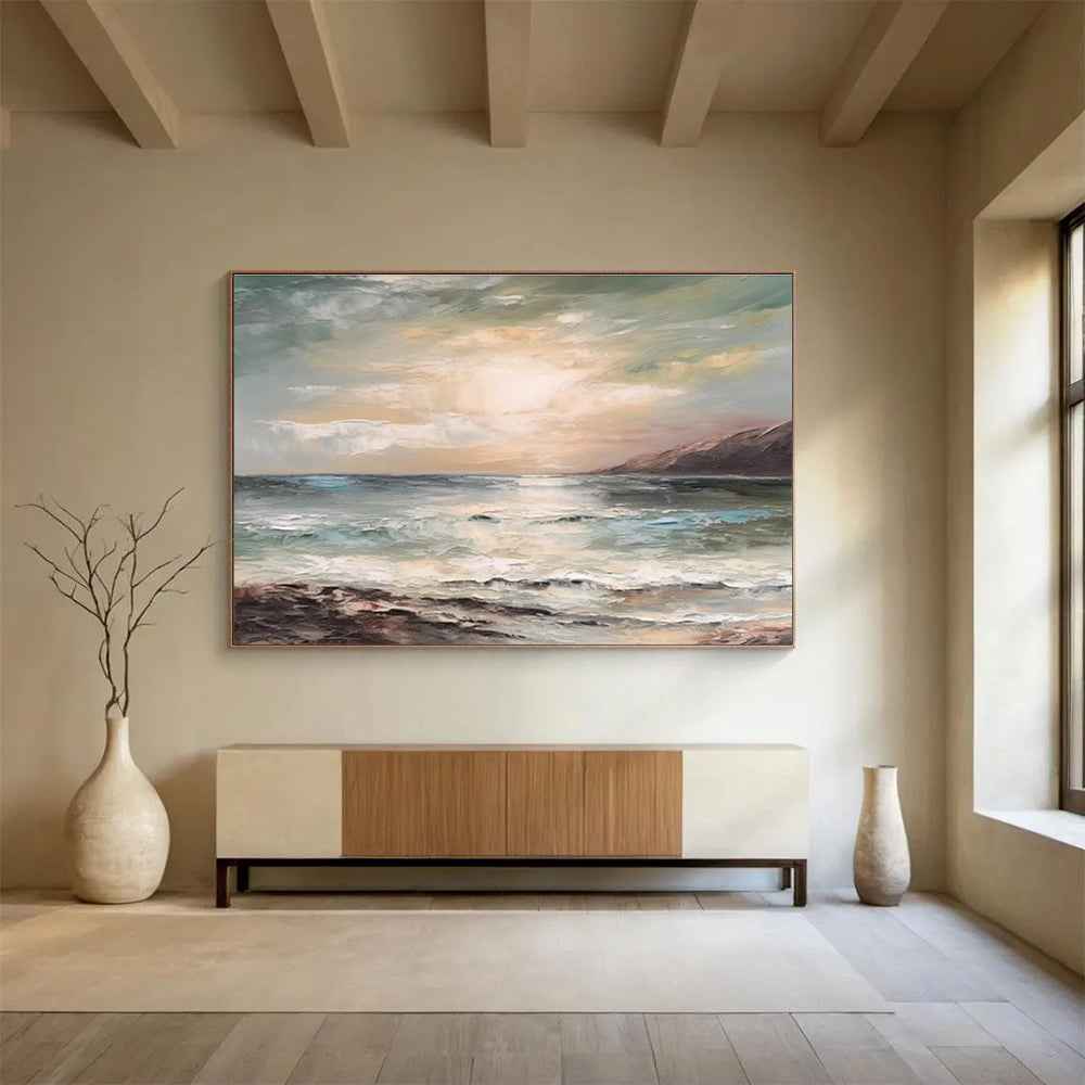 Coastal Sunset Abstract Painting with Subtle Color Blends THY316