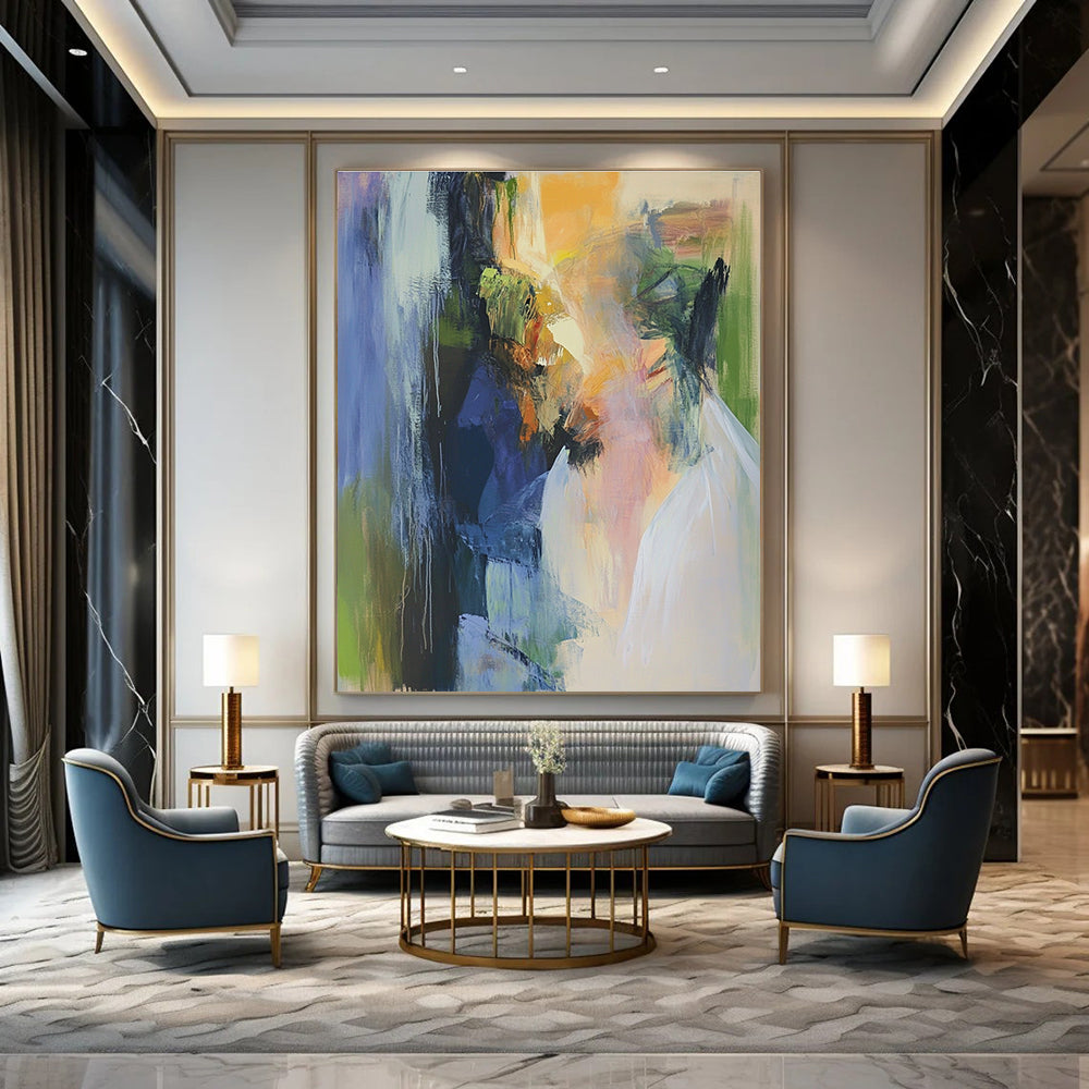 Abstract oil painting featuring faded beige grey and brown textures on a white background evoking nostalgia and mystery through subtle details in corners.STSC594