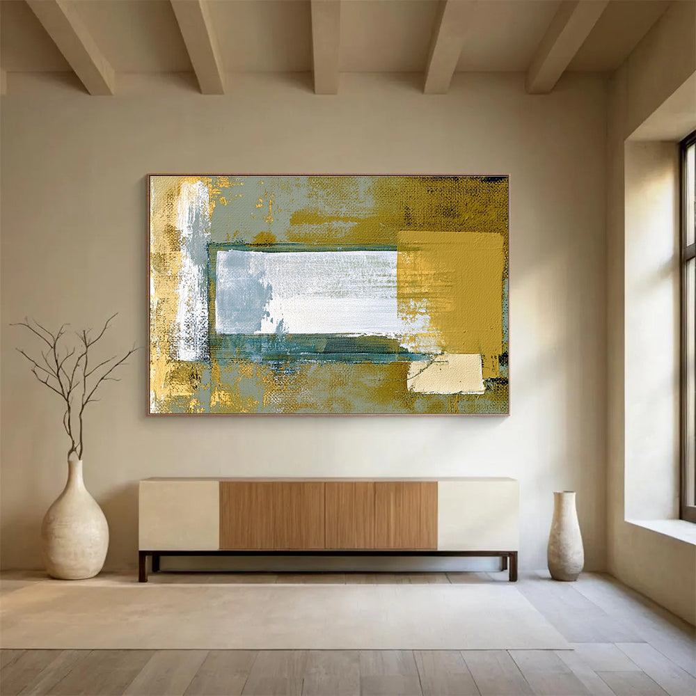 Gold Gray Abstract - Geometric Textured Abstract Painting DYP017