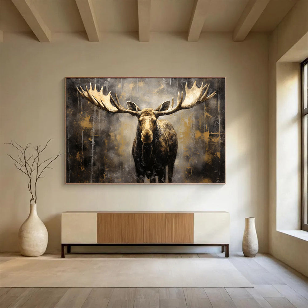Brown Gold Moose Portrait Abstract Painting THY078