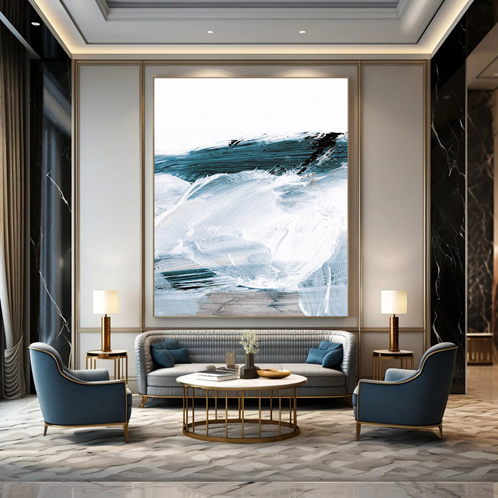 Coastal Abstract with Blue and White Brushstrokes Painting ADGE219