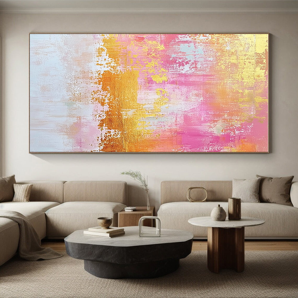 Pink and Gold Abstract Painting with Shimmering Textures GER451