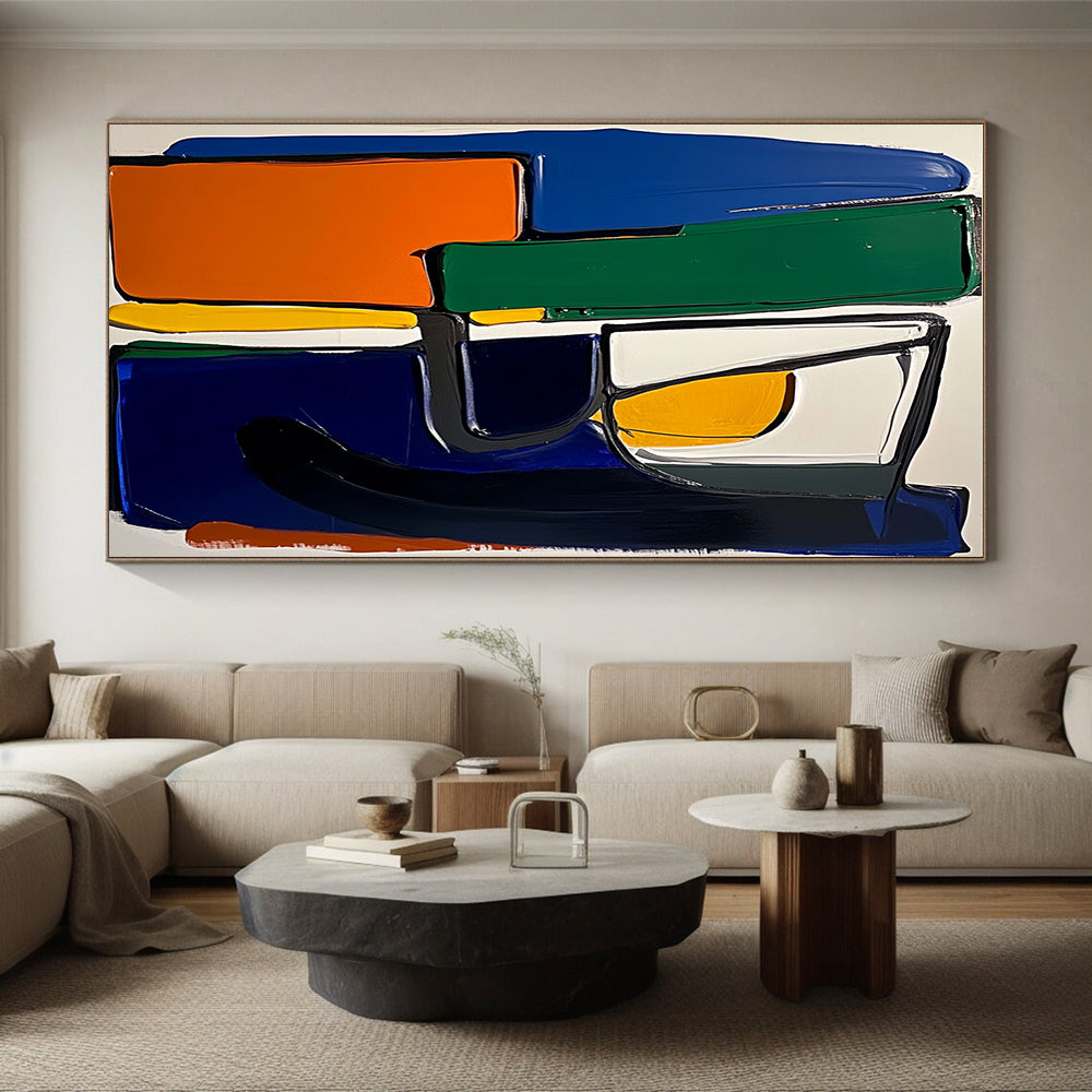 Colorful Geometric Shapes Abstract Painting with Bold Outlines GER220