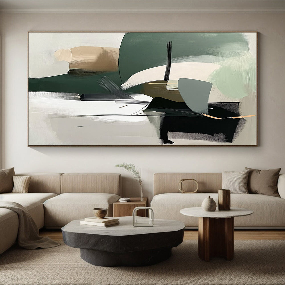 Green Gray Abstract Painting with Dynamic Shapes GER812