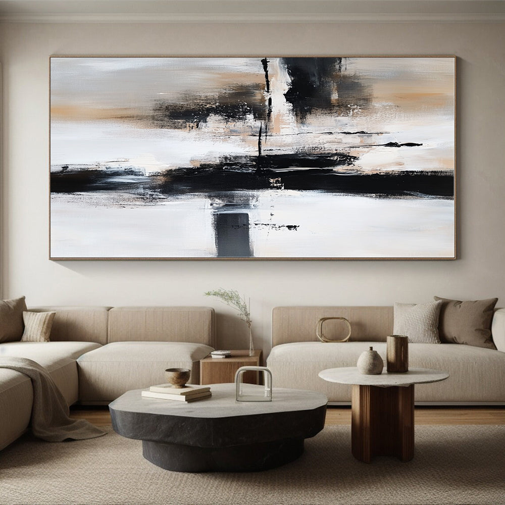 Black Beige and Gray Abstract Painting with Fluid Movements GER509