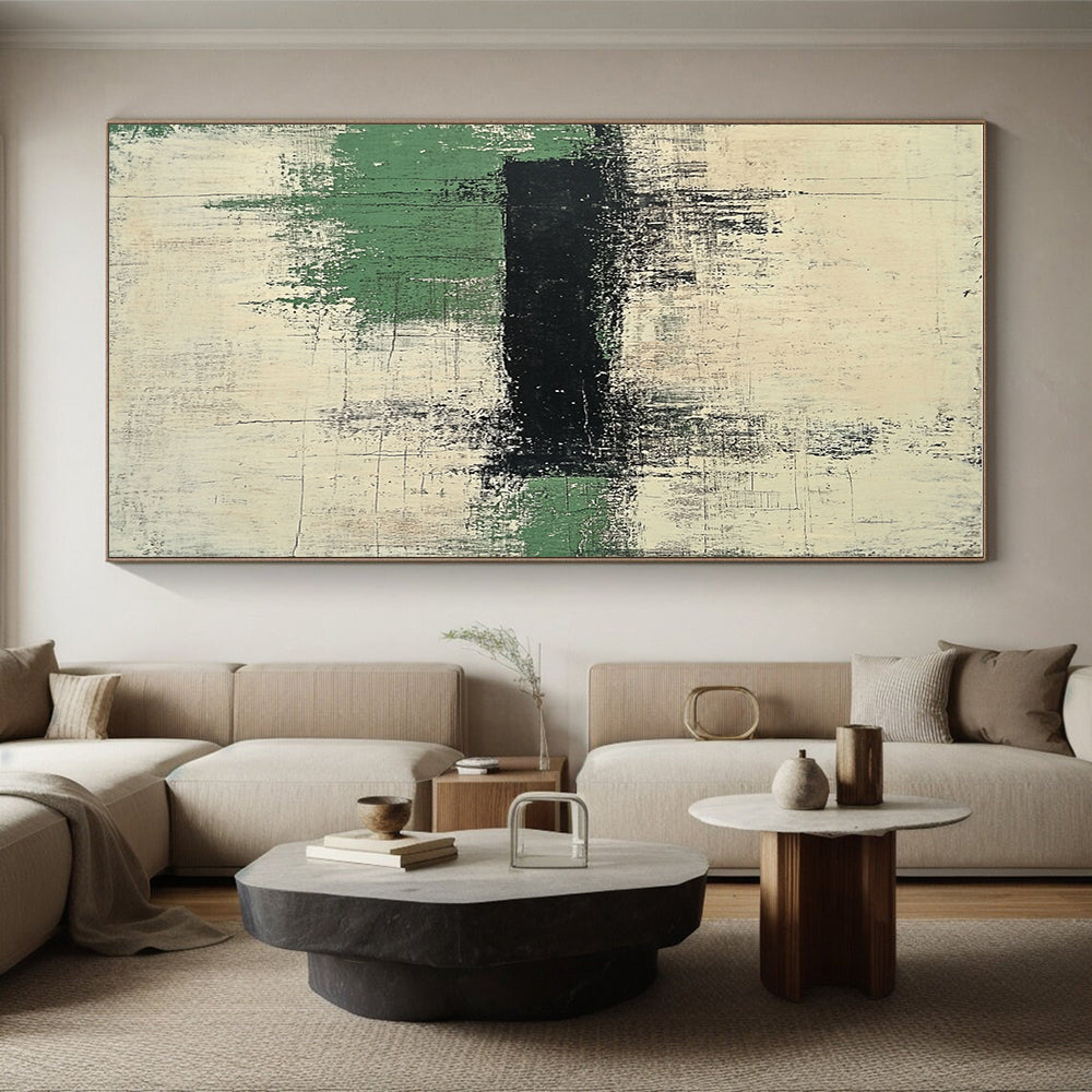 Black and Green Abstract Painting with Textured Layers GER561