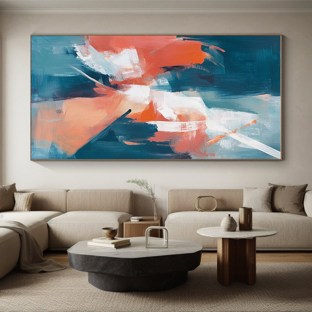 Teal and Coral Abstract Painting with Soft Textures GER641