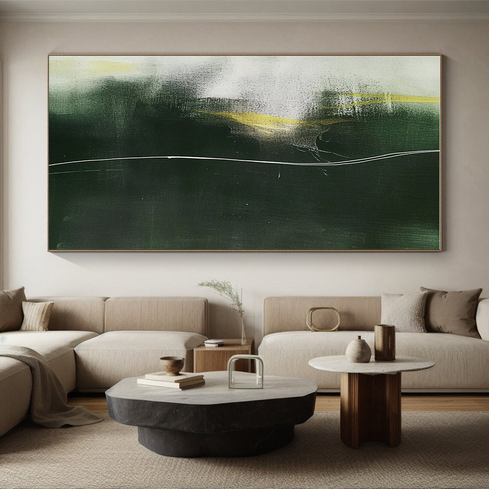 Green and Yellow Abstract Painting with Dynamic Lines GER140