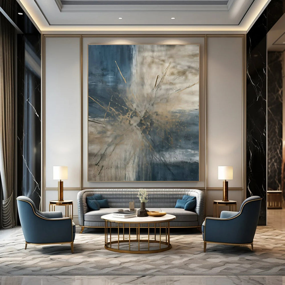 Large Hand-Painted Abstract Art for Bedroom Walk - in Dressing Area and Hallway Linen Press Wall DLZ1707