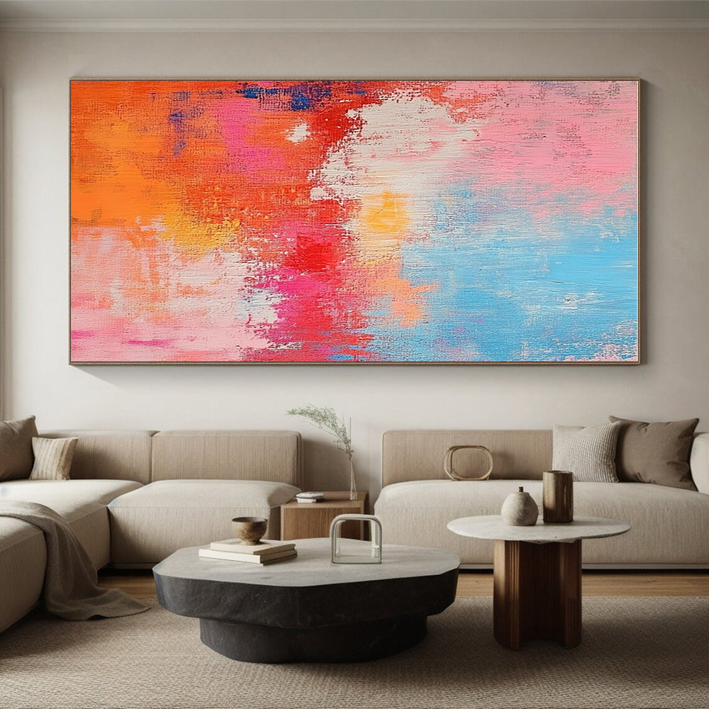Pink Orange and Blue Abstract Painting with Textured Surfaces GER698