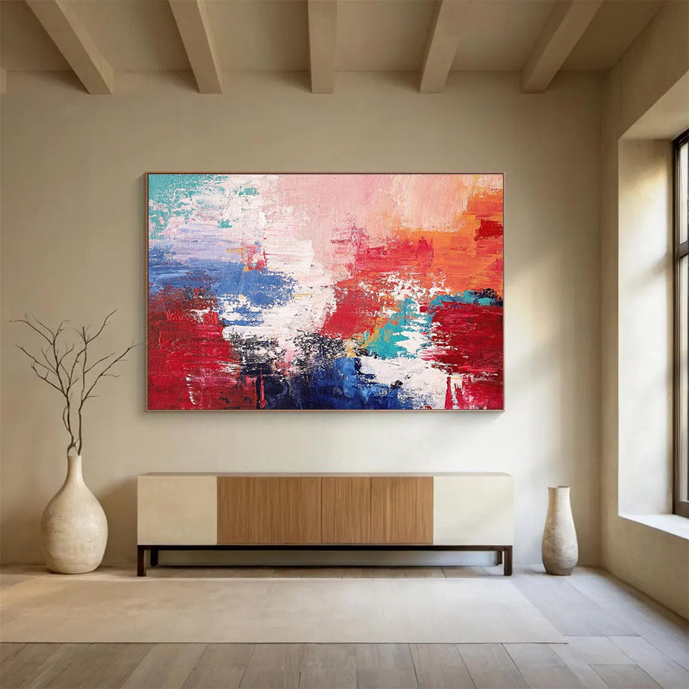 Red Blue Abstract Painting with Bold, Contrasting Energies THY388