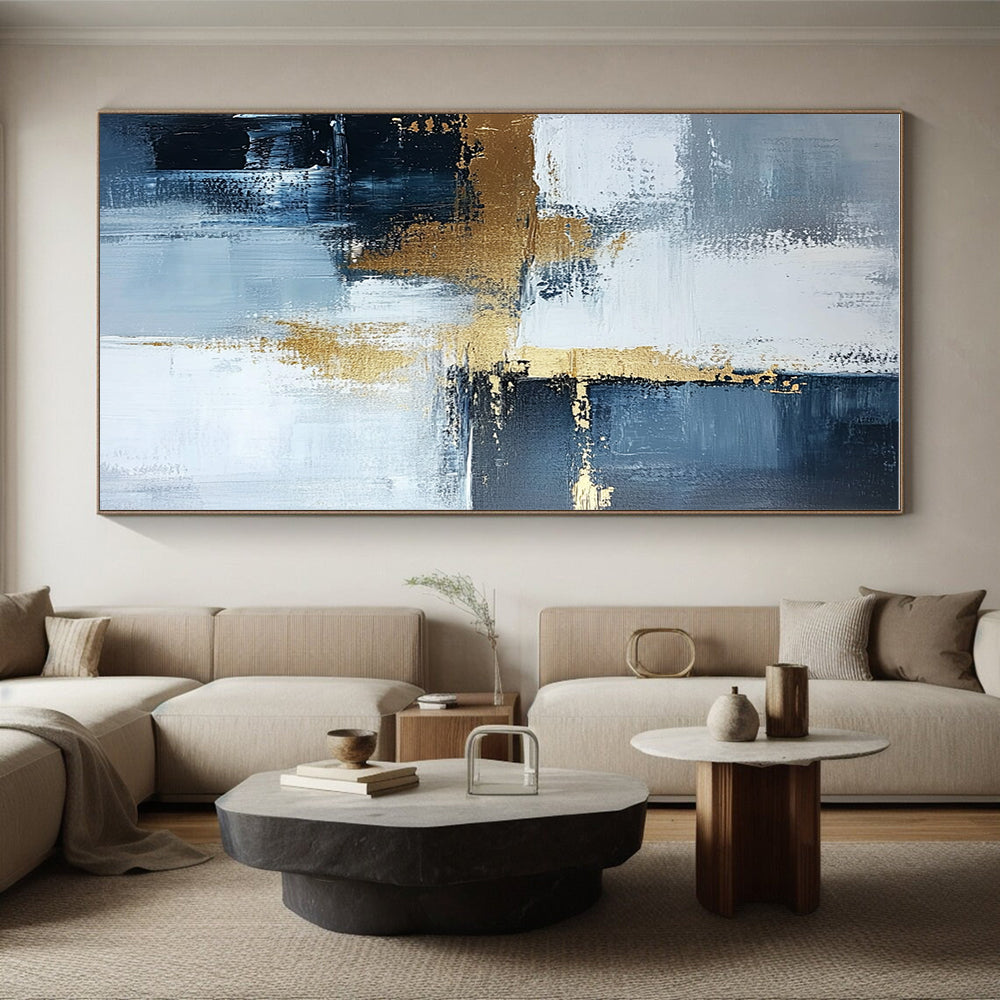 Blue Gray and Gold Abstract Painting with Subtle Sophistication GER524