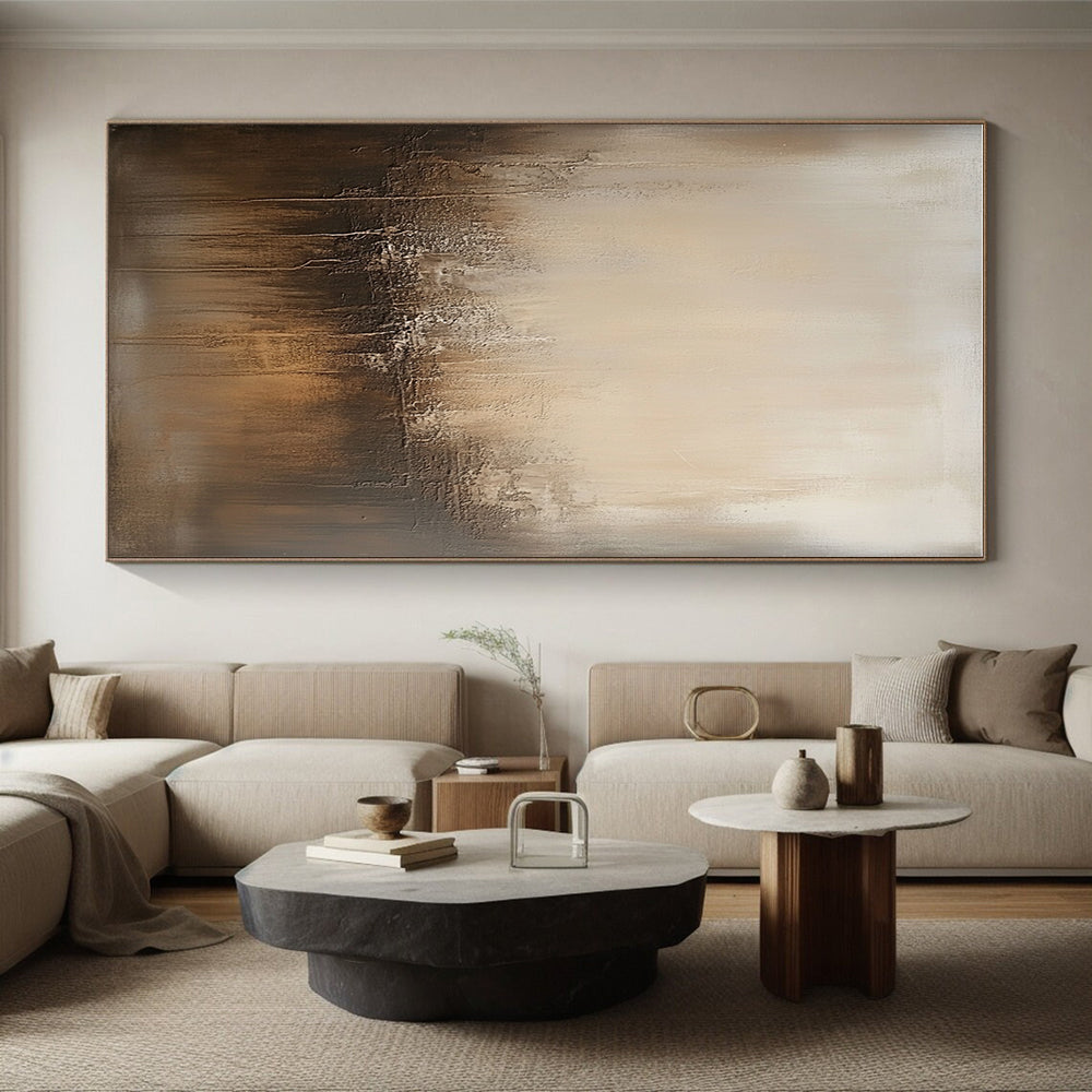 Beige and Brown Textured Abstract Painting with Subtle Depth GER036