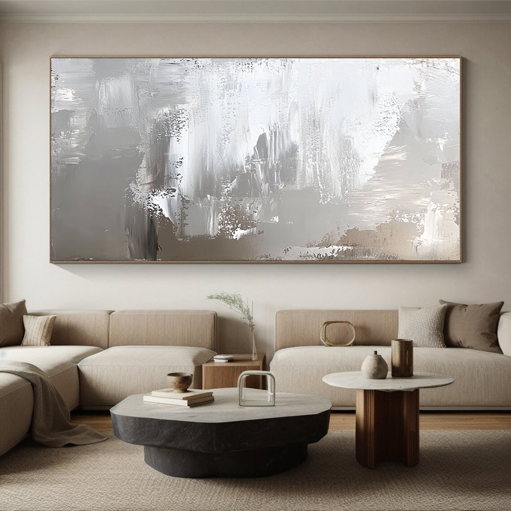 Silver and Gray Abstract Painting with Textured Layers GER420